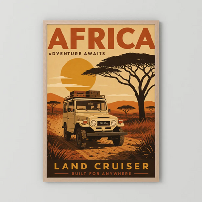 Africa Adventure Awaits Toyota Land Cruiser FJ40 Vintage Travel Poster Art Print