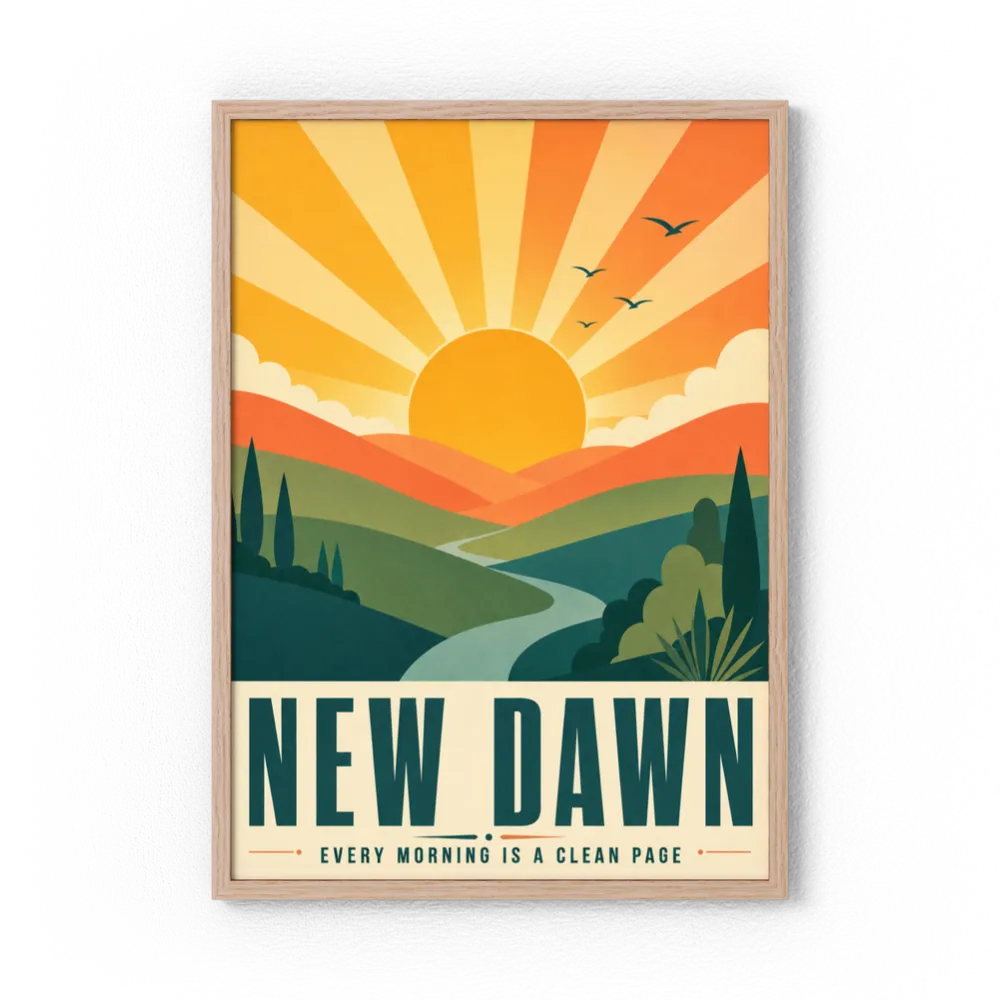 New Dawn – Retro Sunrise Landscape Art Print