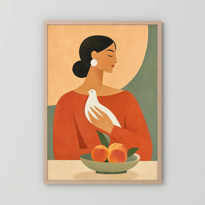 Woman Holding White Dove Minimalist Boho Art Print