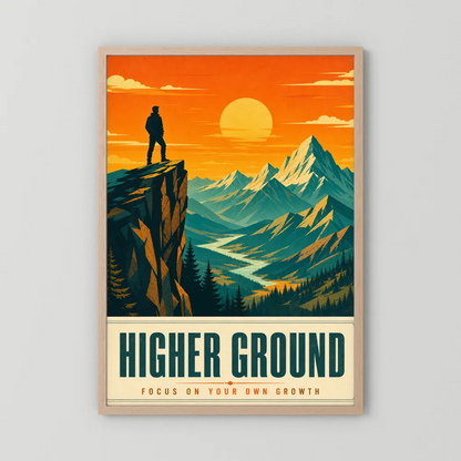 Higher Ground – Retro Mountain Landscape Art Print