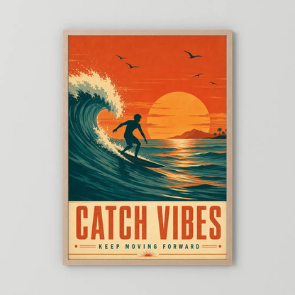 Catch Vibes – Retro Surfing Ocean Art Print