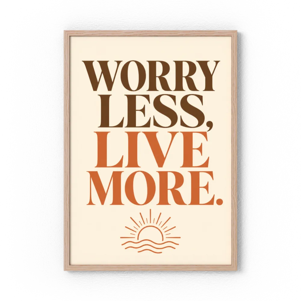 "Worry Less, Live More" Retro Sunset Art Print