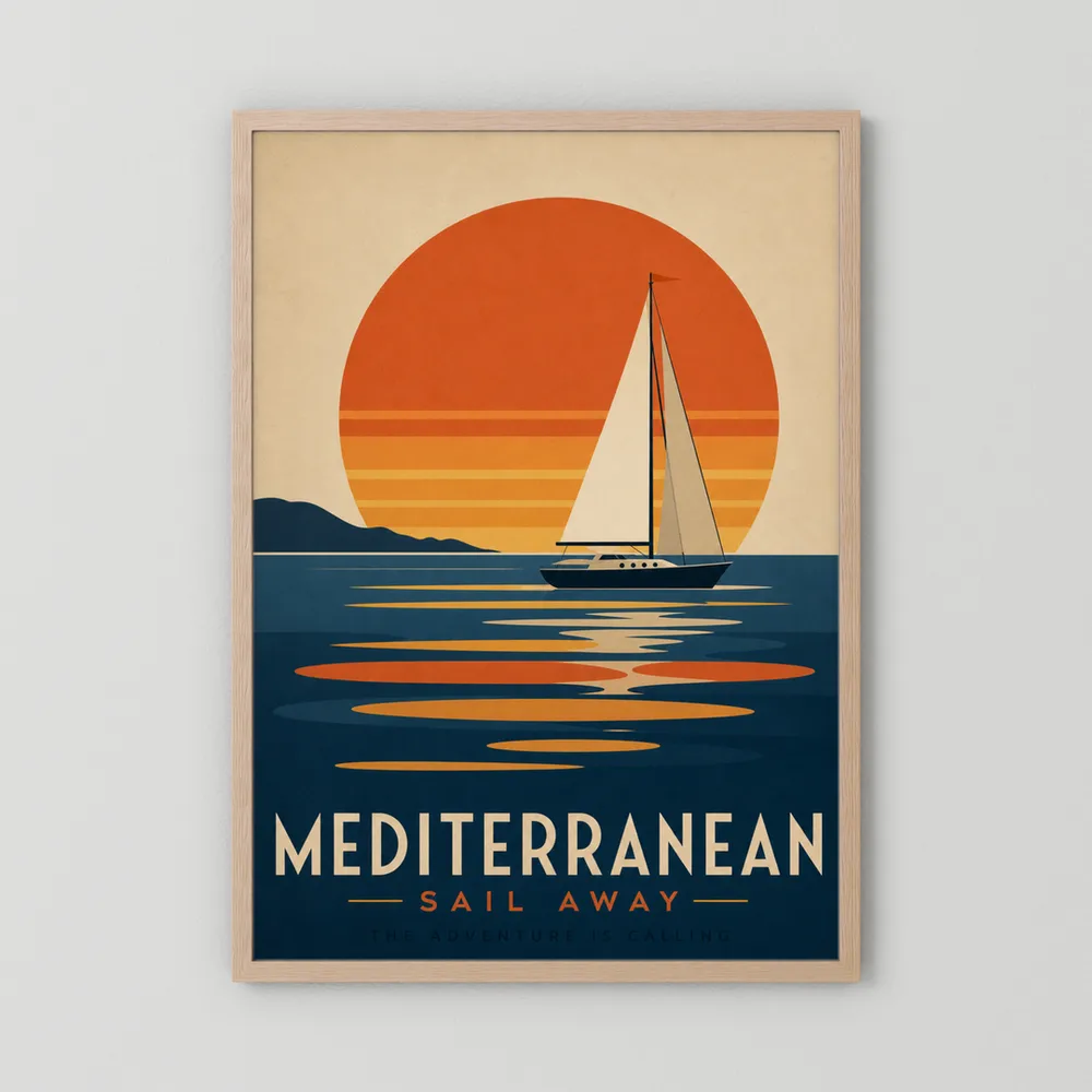 Mediterranean Sail Away Vintage Travel Poster Art Print