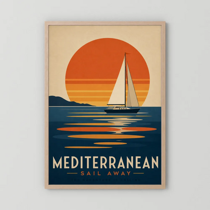 Mediterranean Sail Away Vintage Travel Poster Art Print