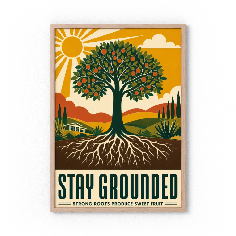 Stay Grounded – Retro Tree & Deep Roots Art Print