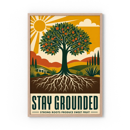 Stay Grounded – Retro Tree & Deep Roots Art Print