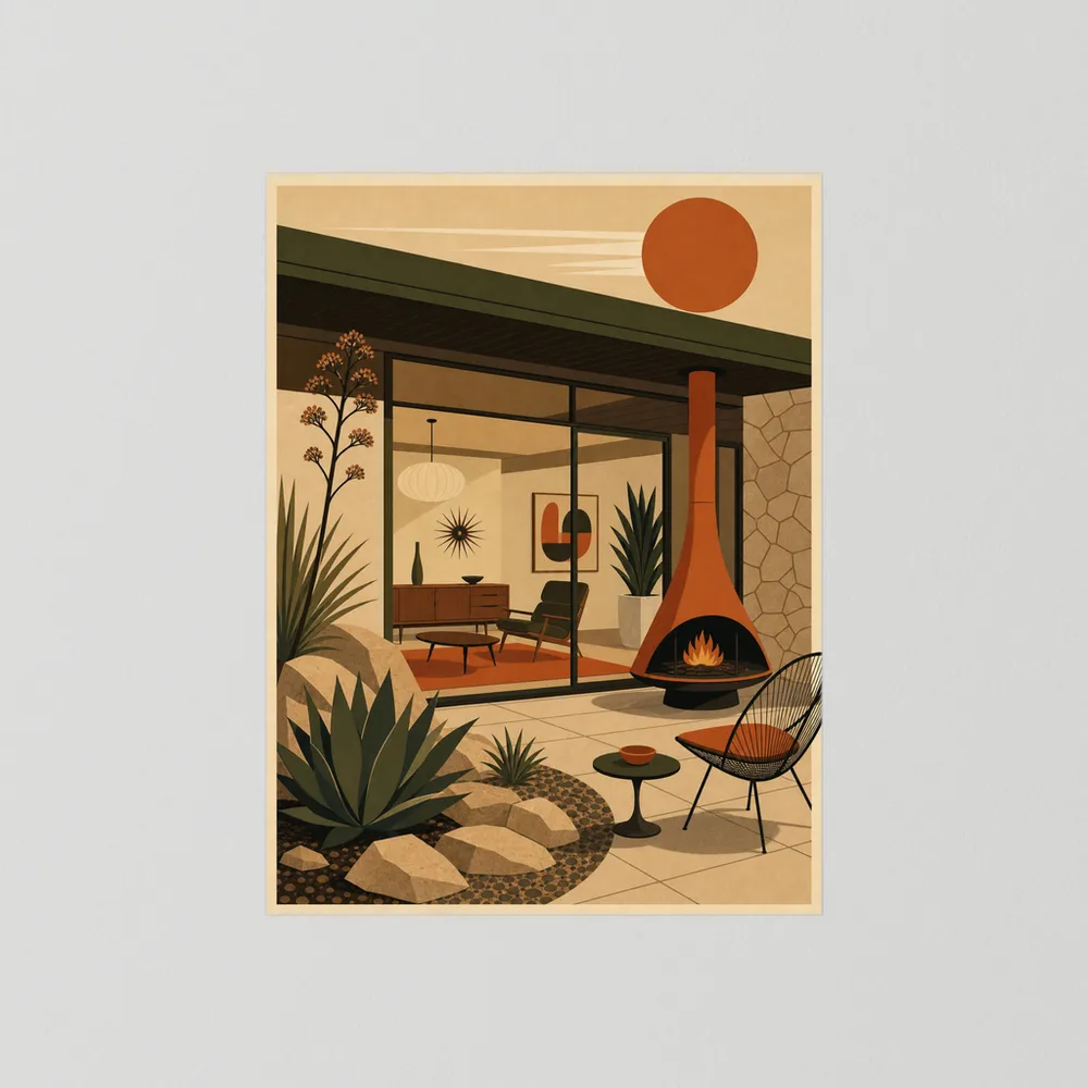 Mid-Century Modern Desert Oasis Art Print