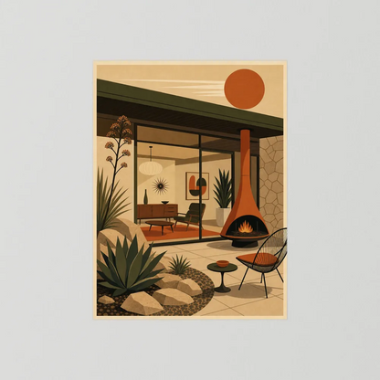 Mid-Century Modern Desert Oasis Art Print