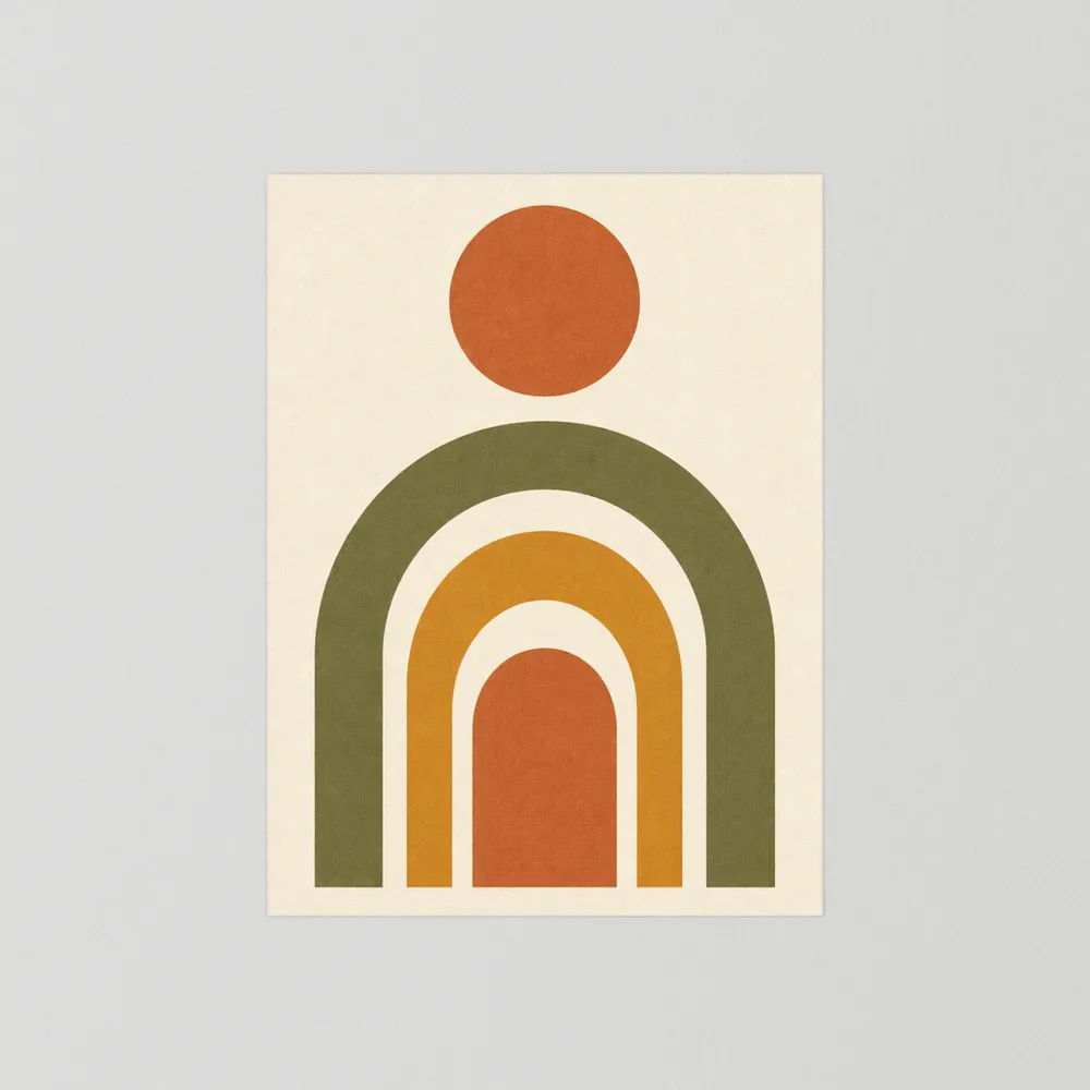 Terracotta Rainbow Sun Boho Minimalist Art Print