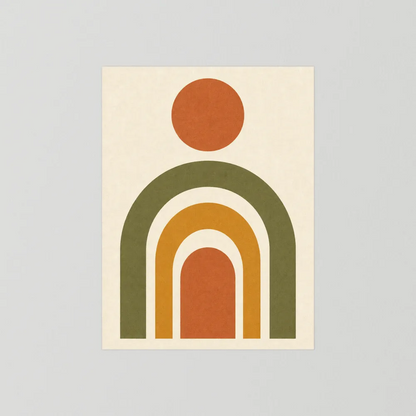 Terracotta Rainbow Sun Boho Minimalist Art Print