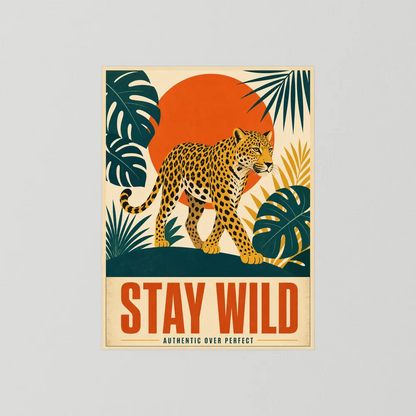 Stay Wild Leopard – Retro Jungle Art Print