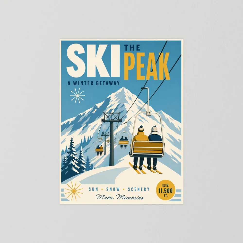 Ski The Peak Winter Getaway Retro Travel Art Print