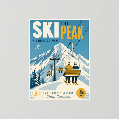 Ski The Peak Winter Getaway Retro Travel Art Print