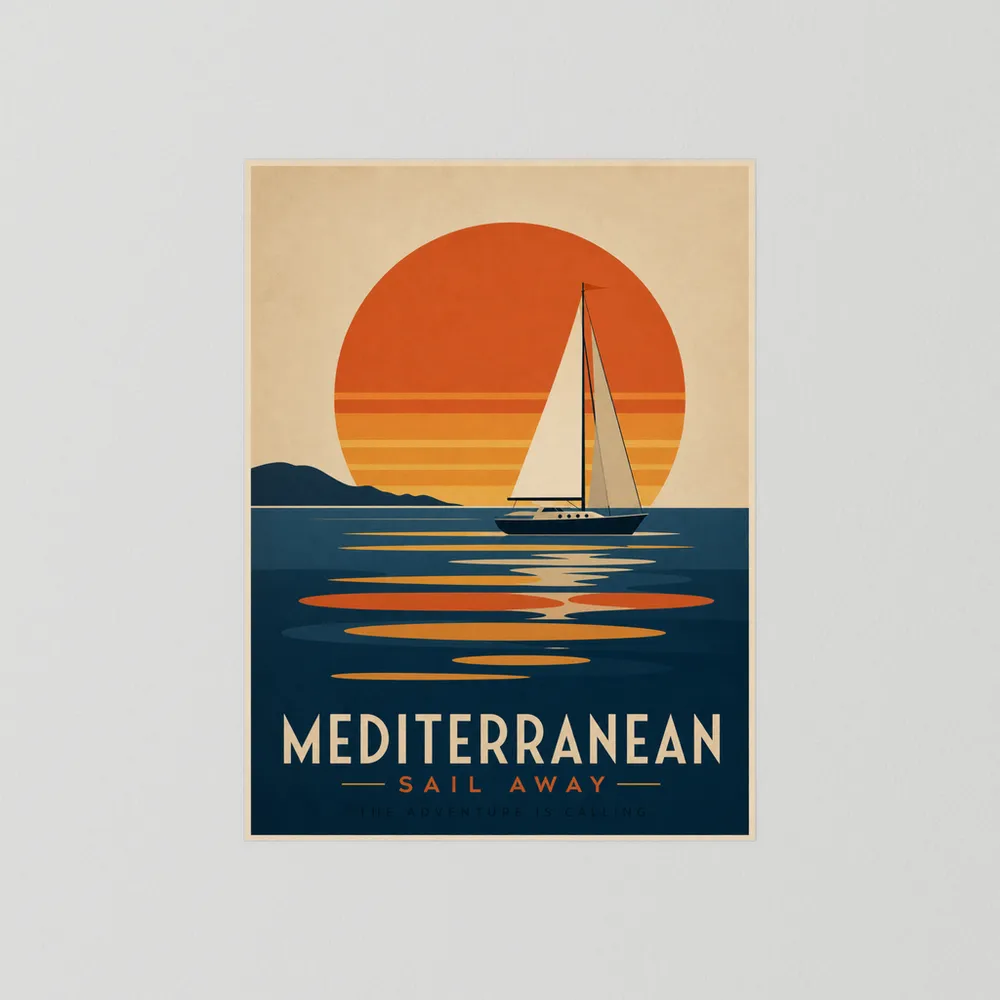 Mediterranean Sail Away Vintage Travel Poster Art Print