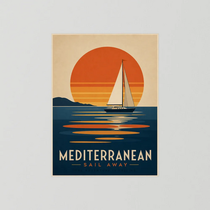 Mediterranean Sail Away Vintage Travel Poster Art Print
