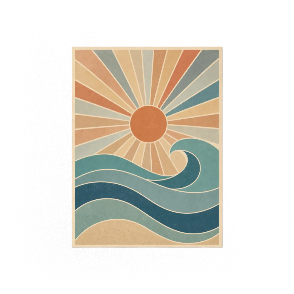 Retro Rising Sun & Ocean Wave Art Print
