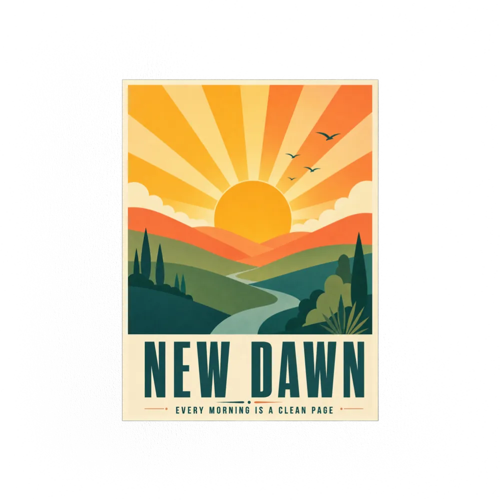 New Dawn – Retro Sunrise Landscape Art Print