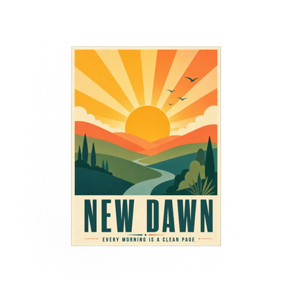 New Dawn – Retro Sunrise Landscape Art Print