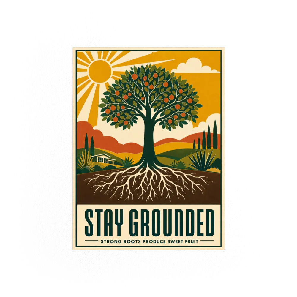 Stay Grounded – Retro Tree & Deep Roots Art Print