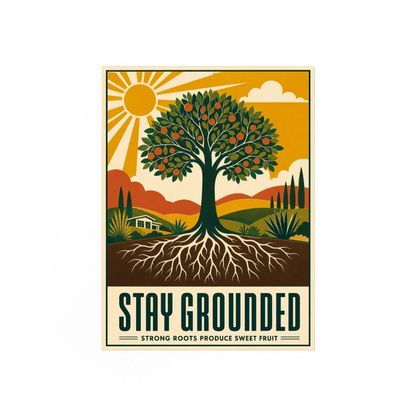 Stay Grounded – Retro Tree & Deep Roots Art Print