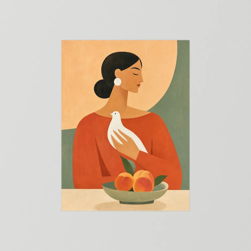 Woman Holding White Dove Minimalist Boho Art Print