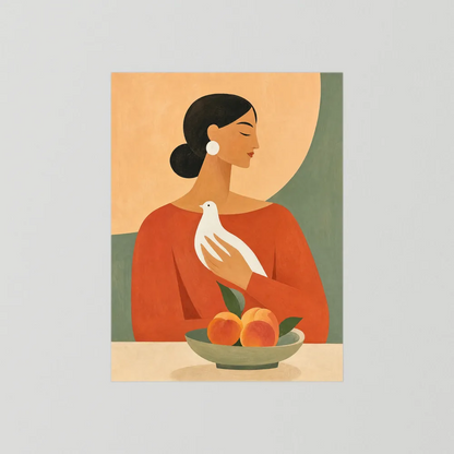 Woman Holding White Dove Minimalist Boho Art Print