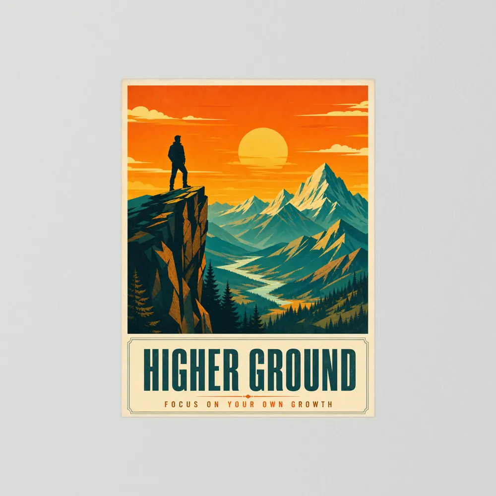 Higher Ground – Retro Mountain Landscape Art Print