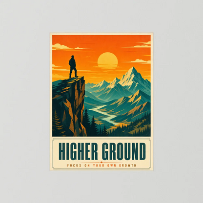 Higher Ground – Retro Mountain Landscape Art Print