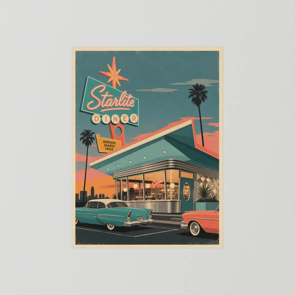 Starlite Diner Retro Americana Art Print