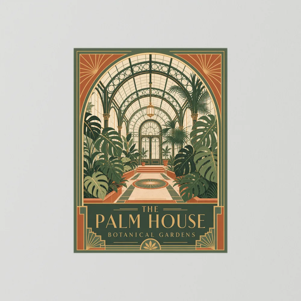 The Palm House: Botanical Gardens – Vintage Art Deco Conservatory Print