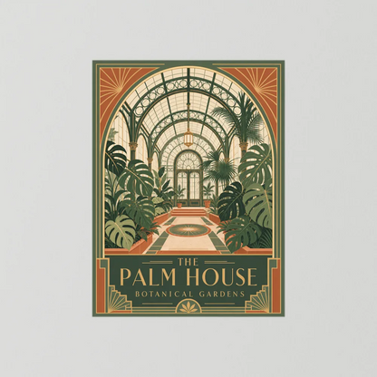 The Palm House: Botanical Gardens – Vintage Art Deco Conservatory Print