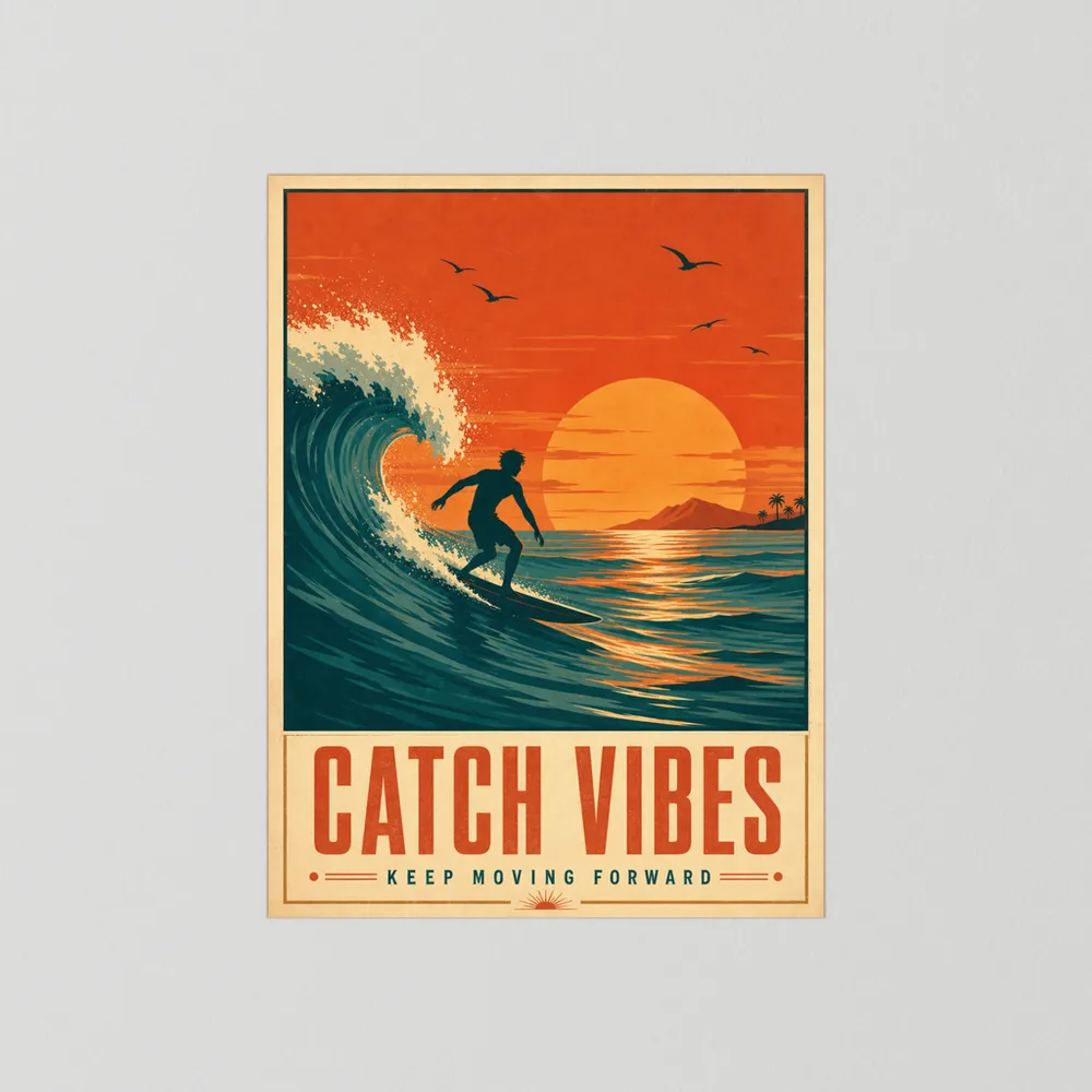 Catch Vibes – Retro Surfing Ocean Art Print