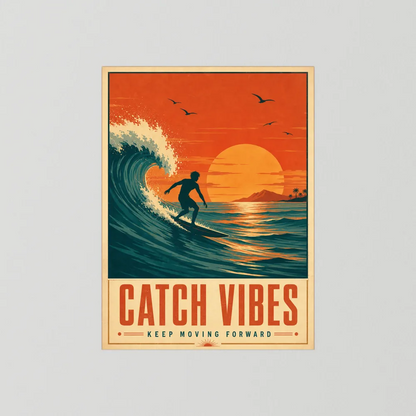 Catch Vibes – Retro Surfing Ocean Art Print