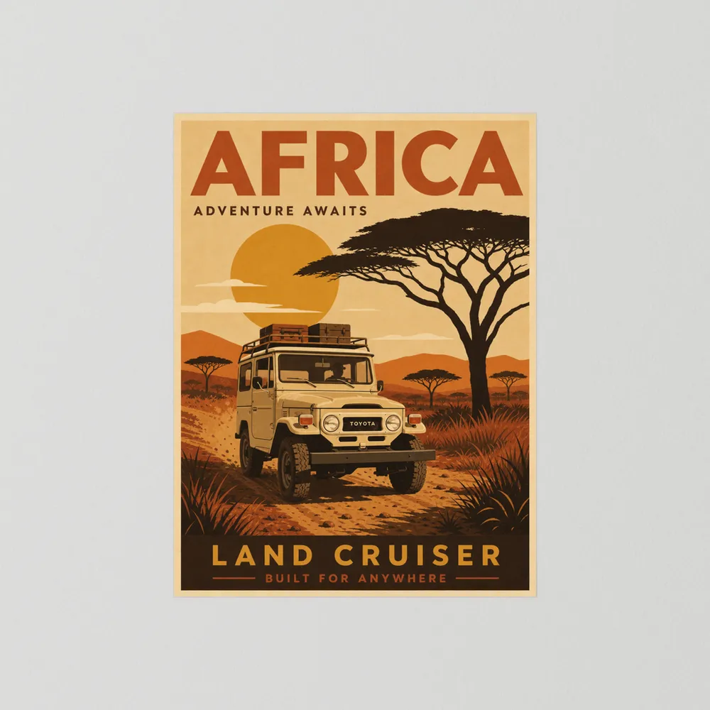 Africa Adventure Awaits Toyota Land Cruiser FJ40 Vintage Travel Poster Art Print