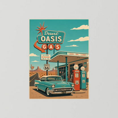 Desert Oasis Gas Station Route 66 Vintage Art Print