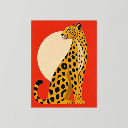 Mid-Century Modern Cheetah Red Sun Retro Art Print