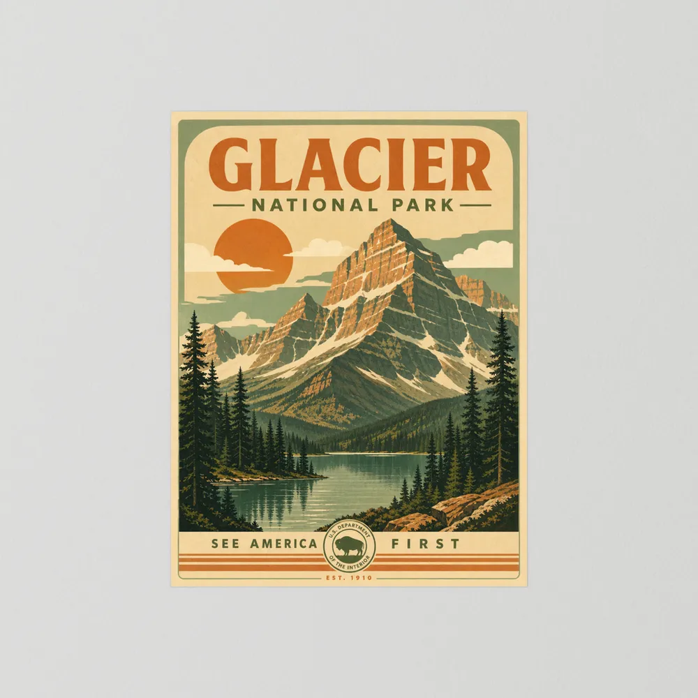 Glacier National Park Vintage Travel Poster Art Print