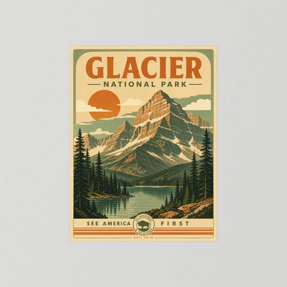 Glacier National Park Vintage Travel Poster Art Print