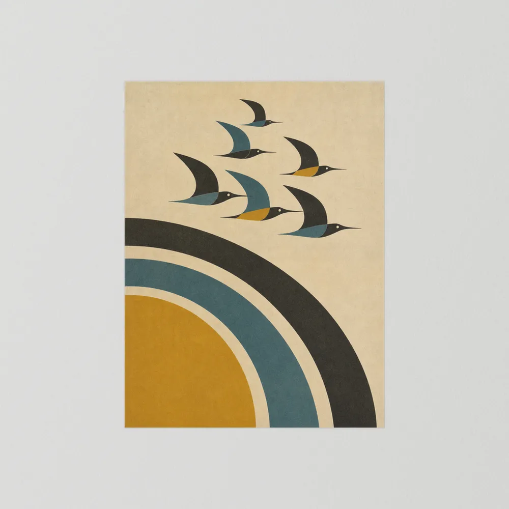Mid-Century Modern Birds in Flight Abstract Art Print
