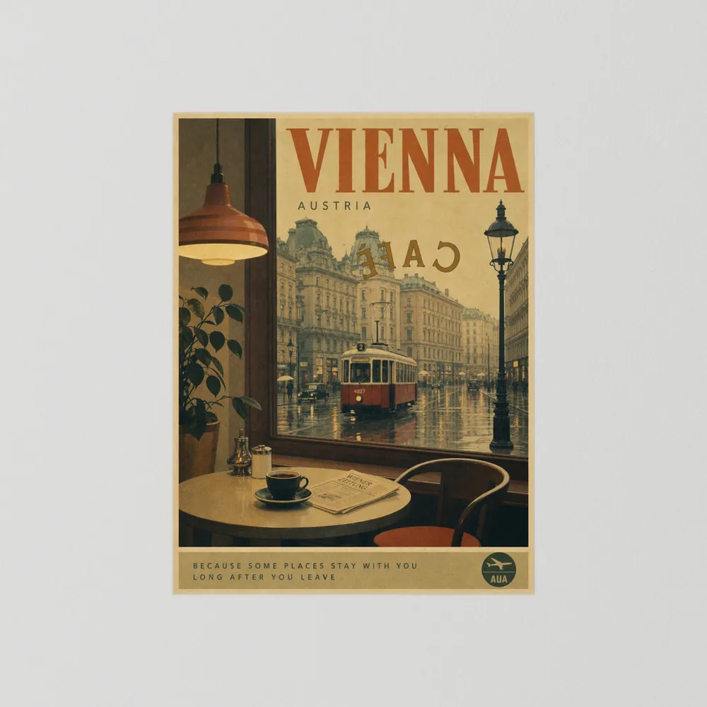 Vienna Austria Vintage Cafe Tram Travel Poster Art Print