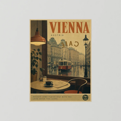 Vienna Austria Vintage Cafe Tram Travel Poster Art Print