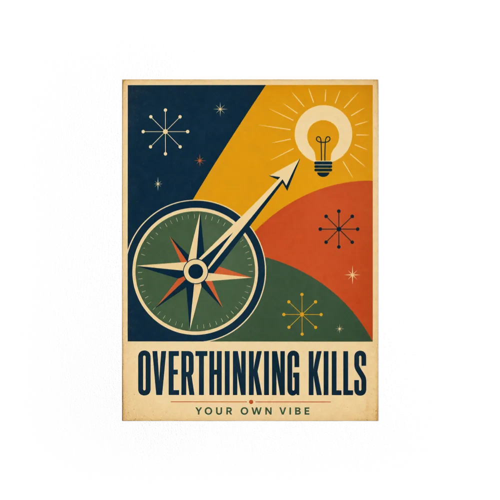 Overthinking Kills – Retro Compass & Idea Art Print
