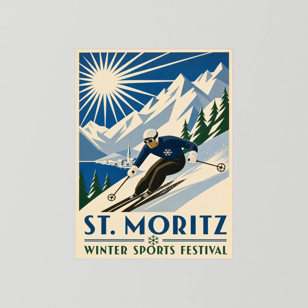 St. Moritz: Winter Sports Festival – Vintage Swiss Alps Ski Poster Print