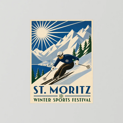St. Moritz: Winter Sports Festival – Vintage Swiss Alps Ski Poster Print