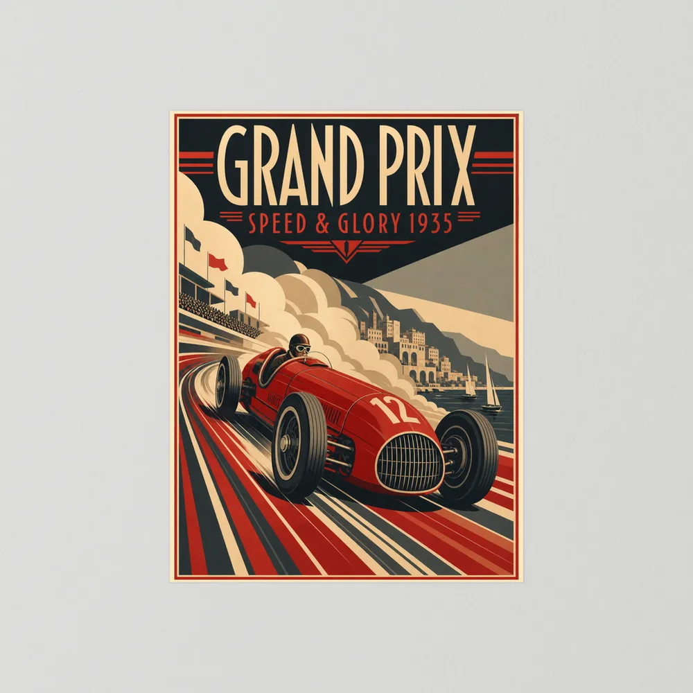 Grand Prix: Speed & Glory 1935 – Vintage Art Deco Racing Poster Print