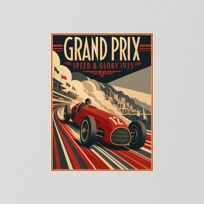 Grand Prix: Speed & Glory 1935 – Vintage Art Deco Racing Poster Print