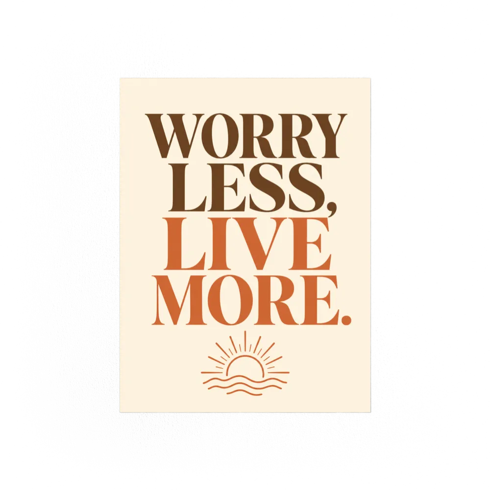 "Worry Less, Live More" Retro Sunset Art Print
