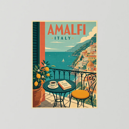 Amalfi Italy Coast Balcony Vintage Travel Poster Art Print
