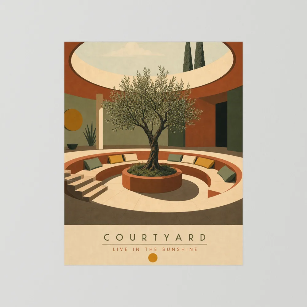 Courtyard Live In The Sunshine Olive Tree Art Print