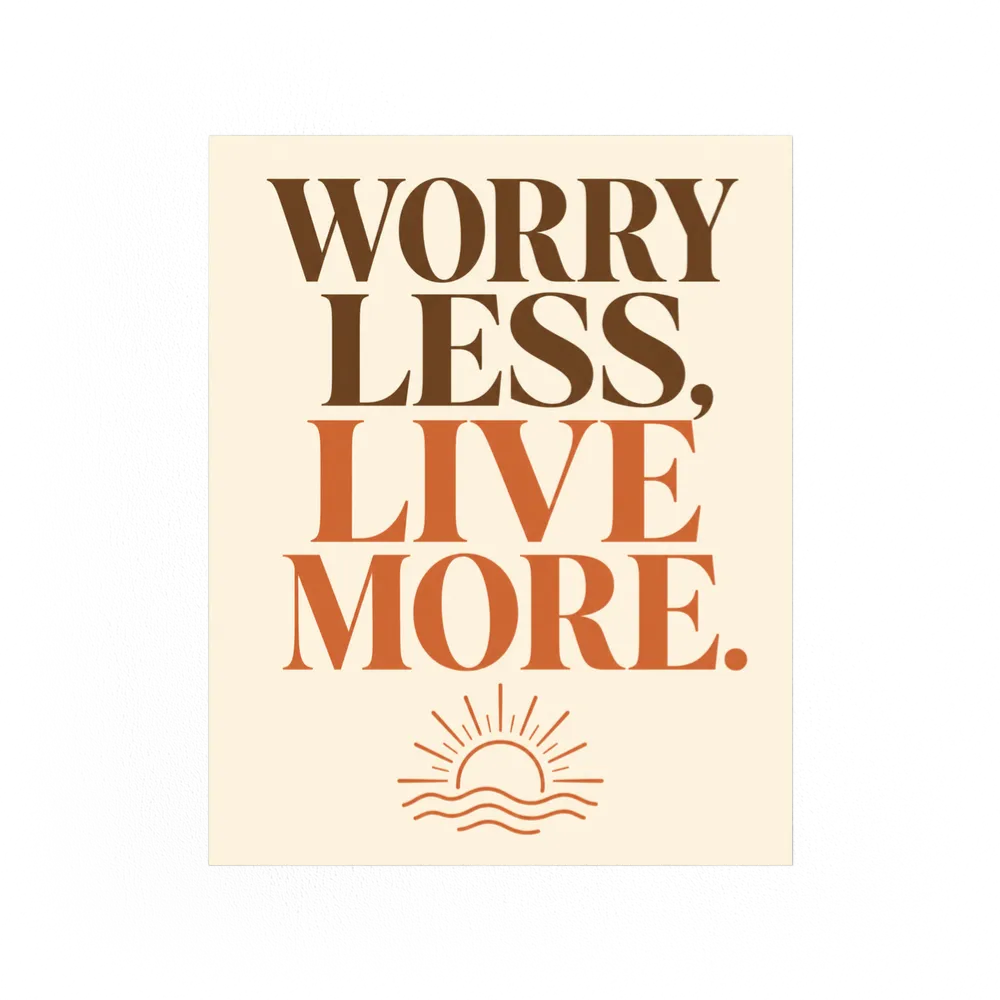 "Worry Less, Live More" Retro Sunset Art Print